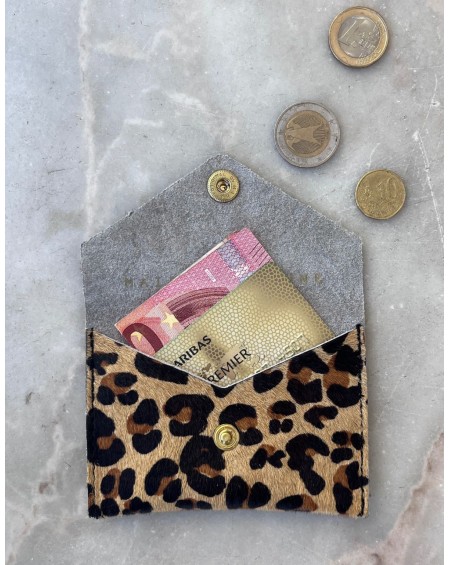 Leather Snap Wallet Suzanne - camel leopard