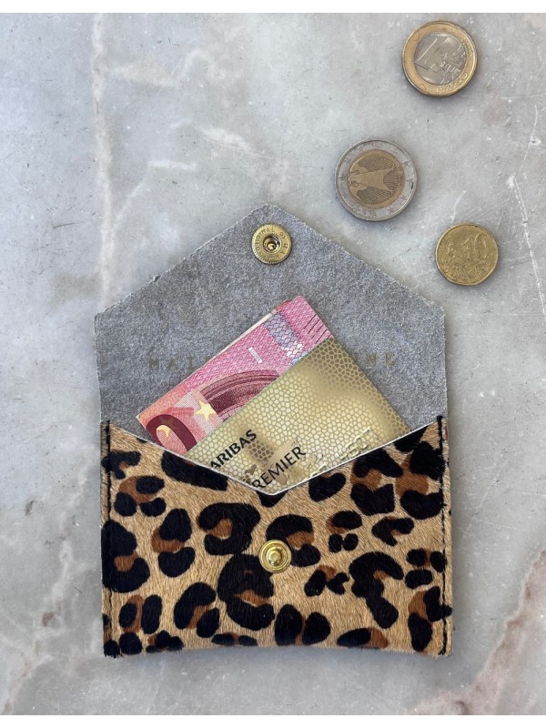 Leather Snap Wallet Suzanne - camel leopard